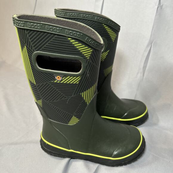 Bogs Boots Youth 1 (W 2.5) Rain boots Waterproof Geo Dark Green Lime Foot 7.75” - Picture 1 of 7